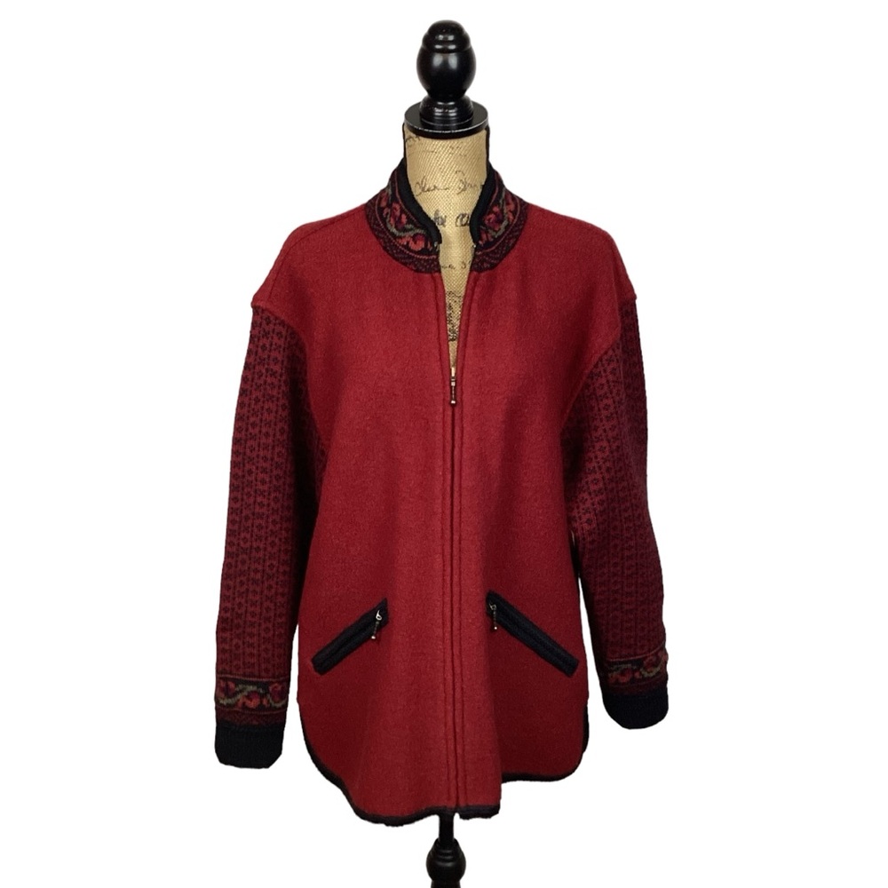 Icelandic Wool Full Zip Cardigan Medium Red